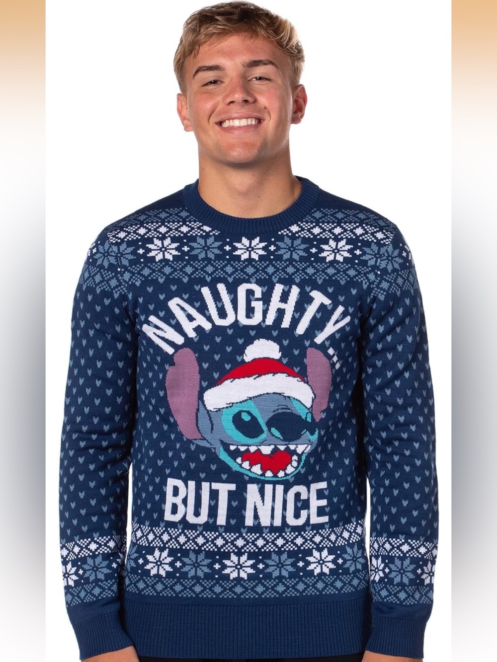 Disney Lilo and Stitch Men's Naughty But Nice Ugly Christmas Holiday Sweater L